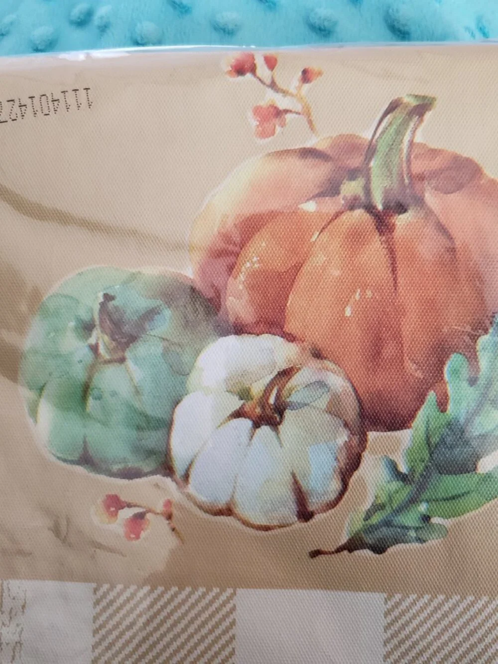 Vinyl Tablecloth Fall Leaves Pumpkins Patchwork 70 Inch Round